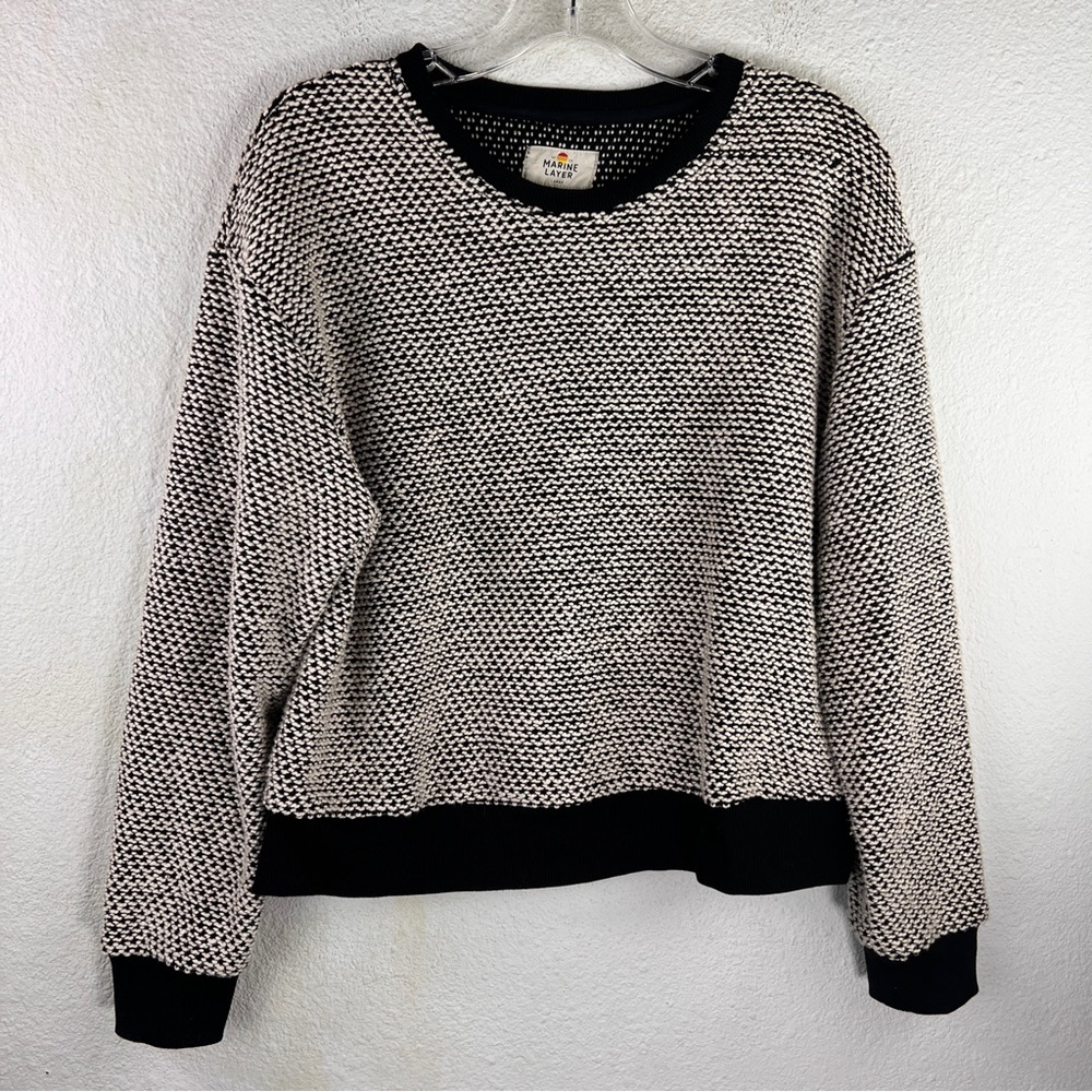 MARINE LAYER WOVEN TOP. Black & White with Black ribbing. Size Large. Spring2022